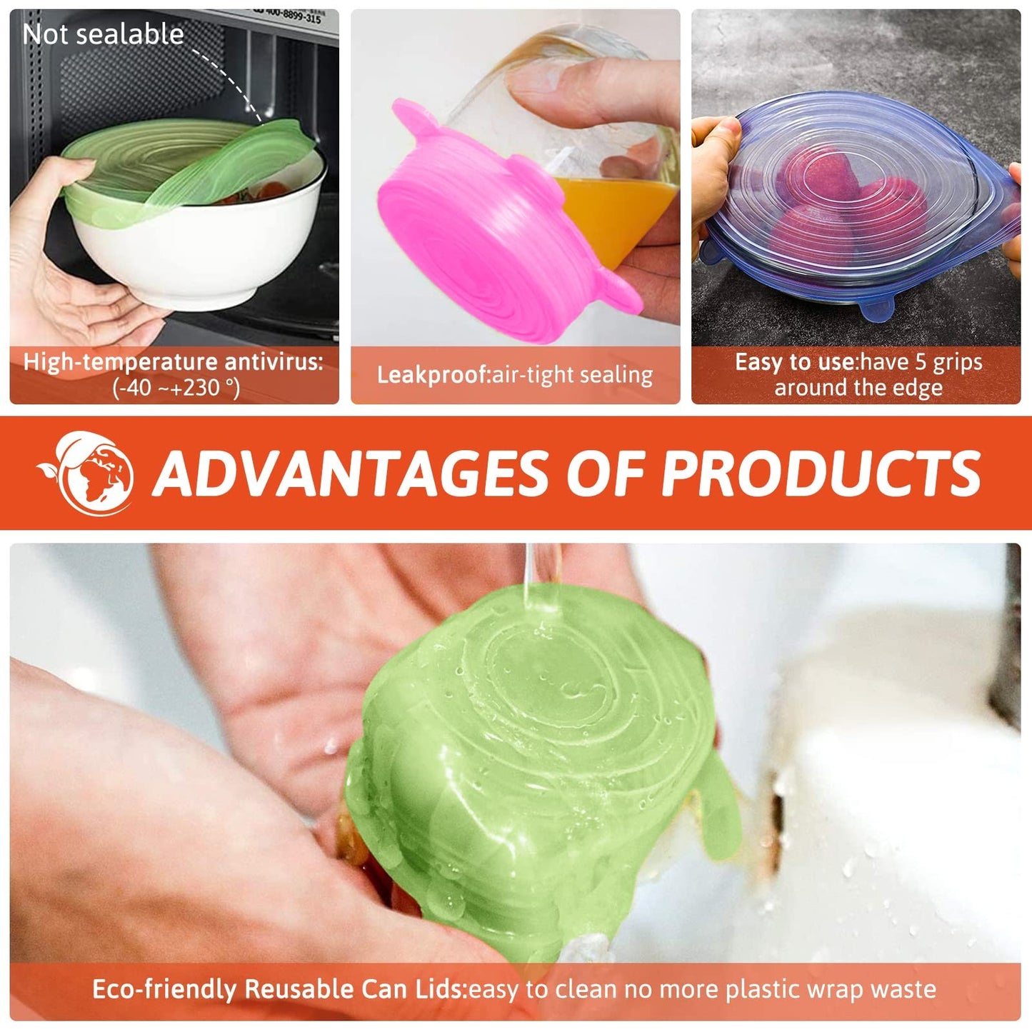 🍽️Silicone Cover Stretch Lids Reusable Airtight Food Wrap Covers