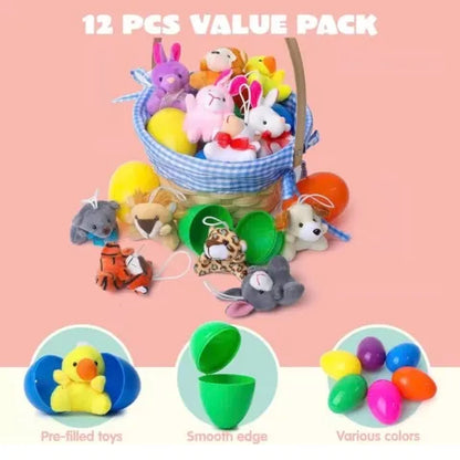 12/24/36 Pcs Prefilled Easter Eggs, Filled with Plush Animal Toys